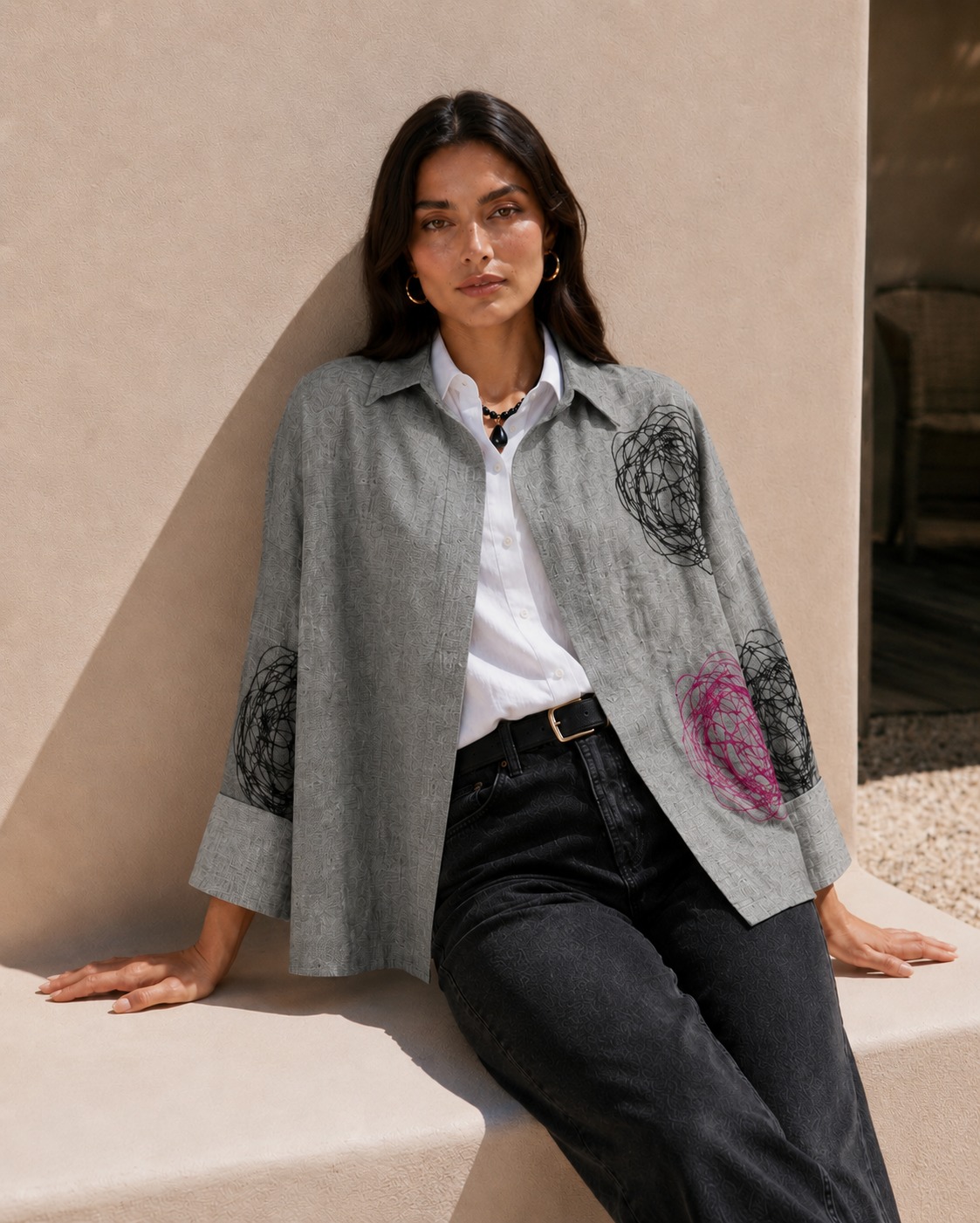 A striking minimalist detail shot of luxury fabric textures and sharp architectural shadows, generated by AI.